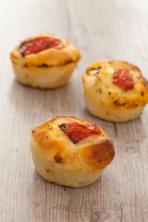 Tasty rustic italian bread with tomatoesの写真素材