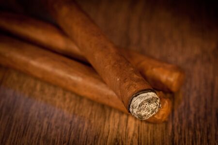 Typical havana cigars on wooden backgroundの写真素材