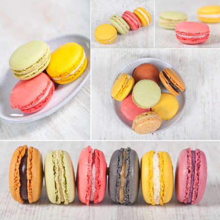 Colorful delicious macarons, typical french pastriesの写真素材