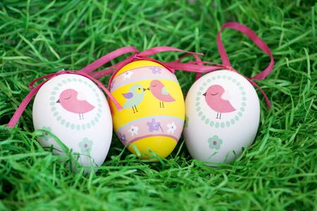 Background photo of nice decorated eggs for easter time