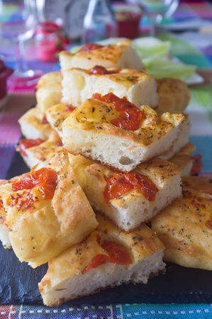 Tasty pieces of Focaccia, typical kind of pizza from South Italyの写真素材