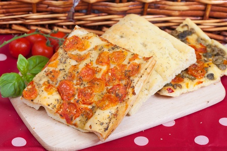 Slices of Typical italian focaccia bread like pizza