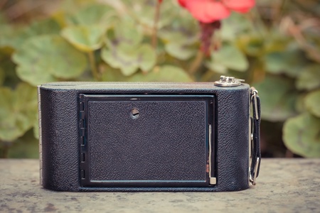 The beautiful design of an old vintage camera with analogic filmの写真素材