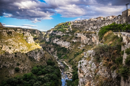 Matera, amazing city that lies athwart a small canyonの写真素材