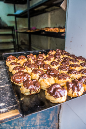 pan of freshly baked Moroccan beignet in Fezの写真素材
