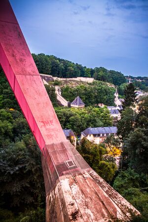 The impressive red bridge in Luxembourg cityの写真素材