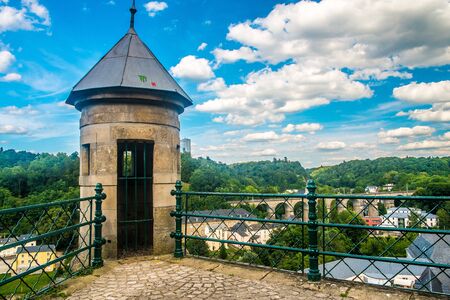 Panoramic view of luxembourg city with a cloudy skyの写真素材