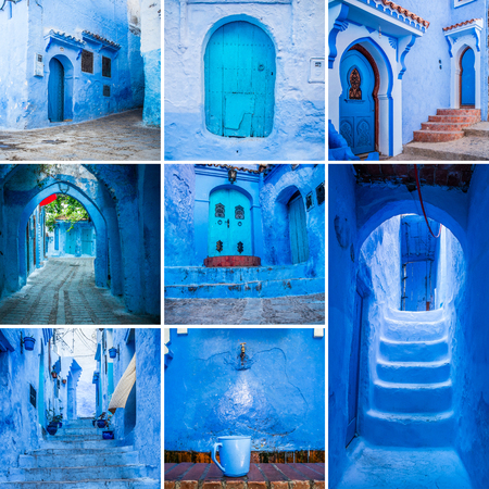 collage photo composition of Chefchaouen in Moroccoの写真素材
