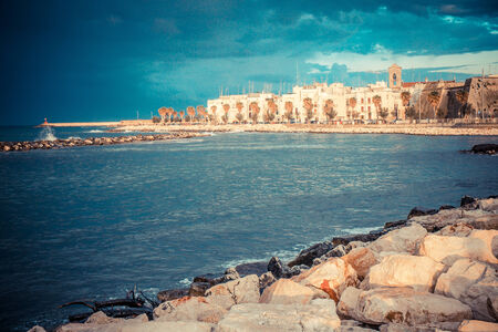 Storm over the harbor in Mola di Bari, south of Italyの写真素材
