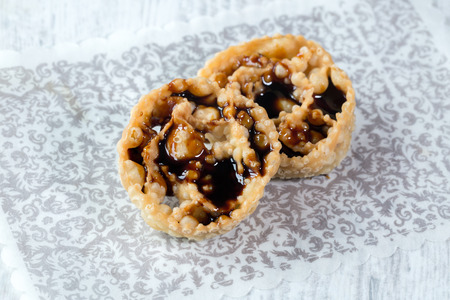 Cartellate, traditional home made pastries filled with figs syrupの写真素材