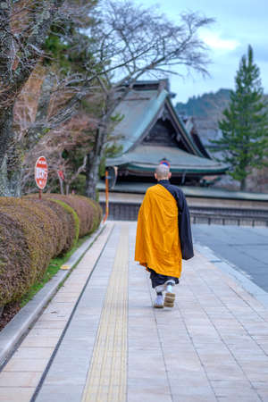 Monk by the sacred mountain of Koya San in Japan