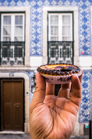 The typical Pastel de Nata cake from Lisbonの写真素材