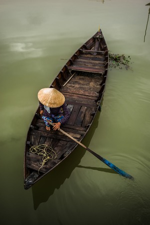 Typical boat in Hoi An, in Vietnamの写真素材
