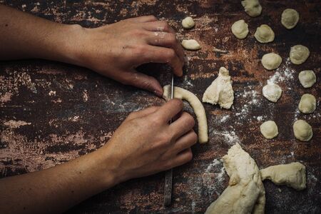 Fresh handmade typical Orecchiette pasta from south of Italy, Puglia region