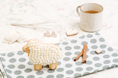 Cute hand made cookies in a shape of animalsの写真素材