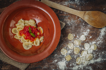 Fresh handmade typical Orecchiette pasta from south of Italy, Puglia regionの写真素材