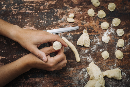 Fresh handmade typical Orecchiette pasta from south of Italy, Puglia regionの写真素材