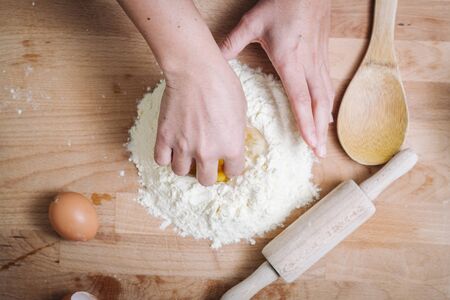 Making of the traditional italian pasta doughの写真素材