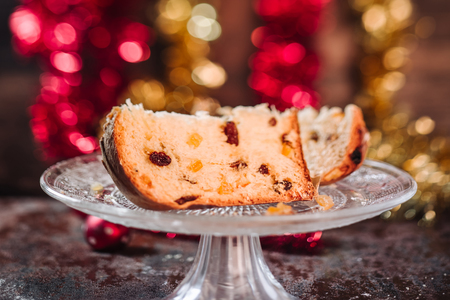 Traditional italian Panettone cake to celebrate Christmas holidaysの写真素材