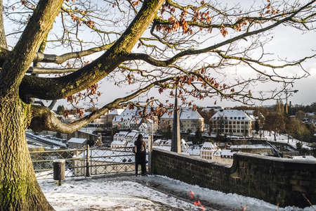 Candid life in the city of Luxembourg during winter timeの写真素材