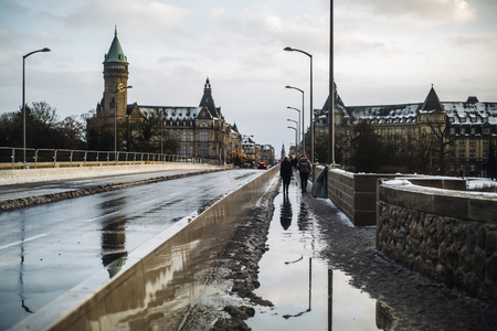 Candid life in the city of Luxembourg during winter timeの写真素材