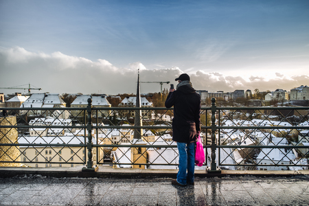 Candid life in the city of Luxembourg during winter timeの写真素材