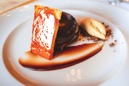 Delicious chocolate and ice cream dessert