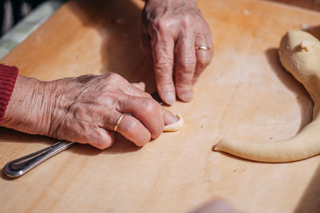 The making of Italian traditional Orecchiette pastaの写真素材