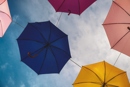 Umbrellas installation in the city center of Luxembourgの写真素材