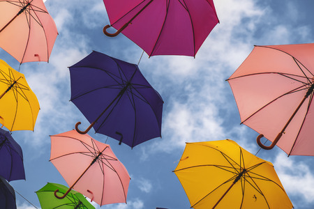 Umbrellas installation in the city center of Luxembourgの写真素材