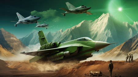 Futuristic aircraft in the space. 3d illustration. 3d renderingの素材