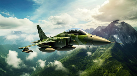 Fighter jet fighter flying high in the sky. 3D renderingの素材