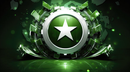 3D rendering of a green shield with a star in the centerの素材