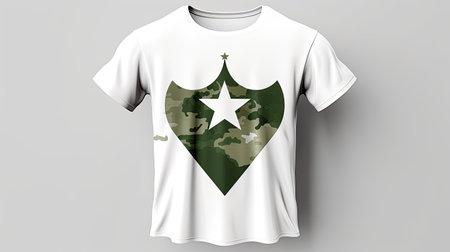 T-shirt mockup, camouflage pattern on white background. Vector illustrationの素材