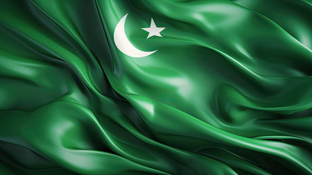 Flag of Pakistan waving in the wind, close-up view.の素材