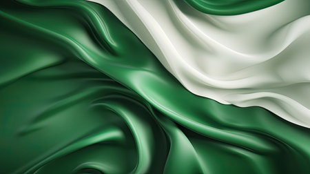Green and white wavy background. 3d rendering, 3d illustration.の素材