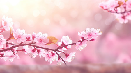 Beautiful pink cherry blossom sakura with bokeh backgroundの素材