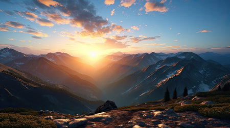 Sunset in the mountains. Sunrise in the mountains. Beautiful summer landscape.の素材