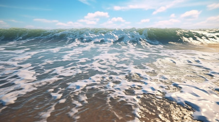 Sea wave with foam on sandy beach. Nature composition. Panoramaの素材
