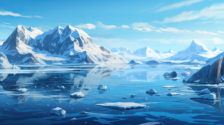 Beautiful winter landscape with icebergs in the ocean. 3d renderingの素材