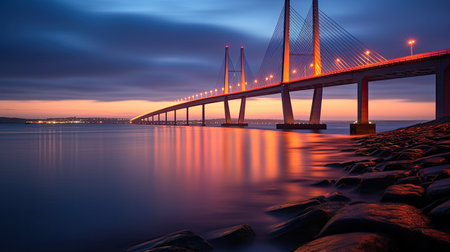 Vasco da Gama bridge at sunrise, Lisbon, Portugalの素材