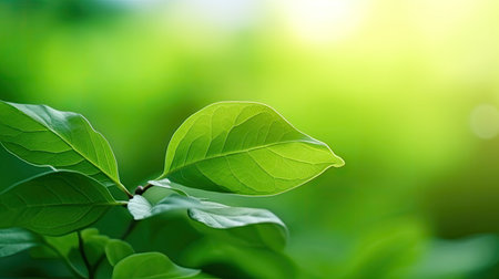 Close up of green leaf on blurred greenery background under sunlight with bokeh and copy space using as background natural plants landscape, ecology wallpaper concept.の素材
