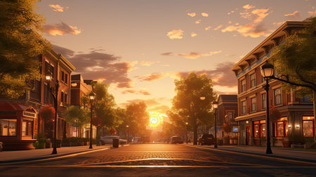 Sunset over a street in the center of the city. 3d renderingの素材