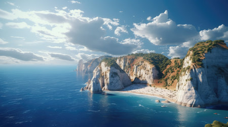 White cliffs of Zakynthos island, Greece. Panoramaの素材