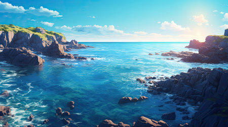 beautiful seascape with blue ocean and rocks. Nature composition.の素材