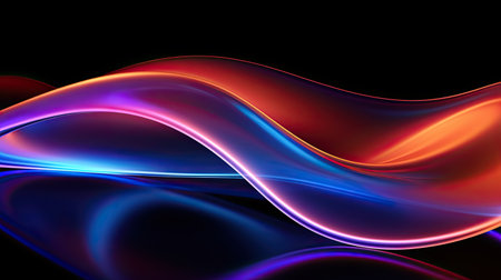 abstract background with blue and red wavy lines on black backgroundの素材