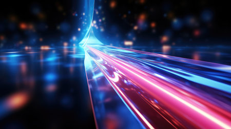 Futuristic technology wave background with glowing lines and bokehの素材