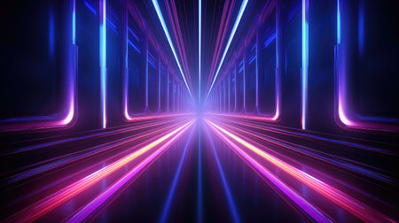 3d render, abstract background, futuristic tunnel, neon lights, ultravioletの素材