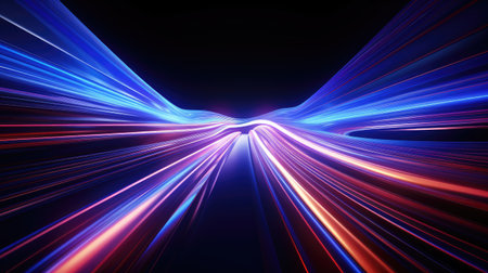 Abstract blue and red lines on a black background. 3d renderingの素材