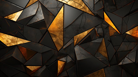3d rendering of abstract geometric shapes in black and gold colors. Computer digital drawing.の素材